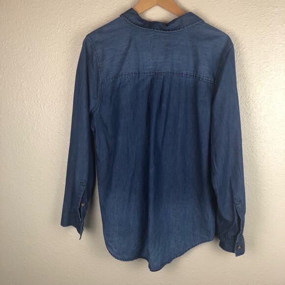 SO Favorite Button Down Shirt Blue Chambray Long Sleeve Button Up - Picture 6 of 6